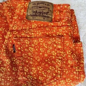 Unique Yellow Floral & Orange Levi 501’s
